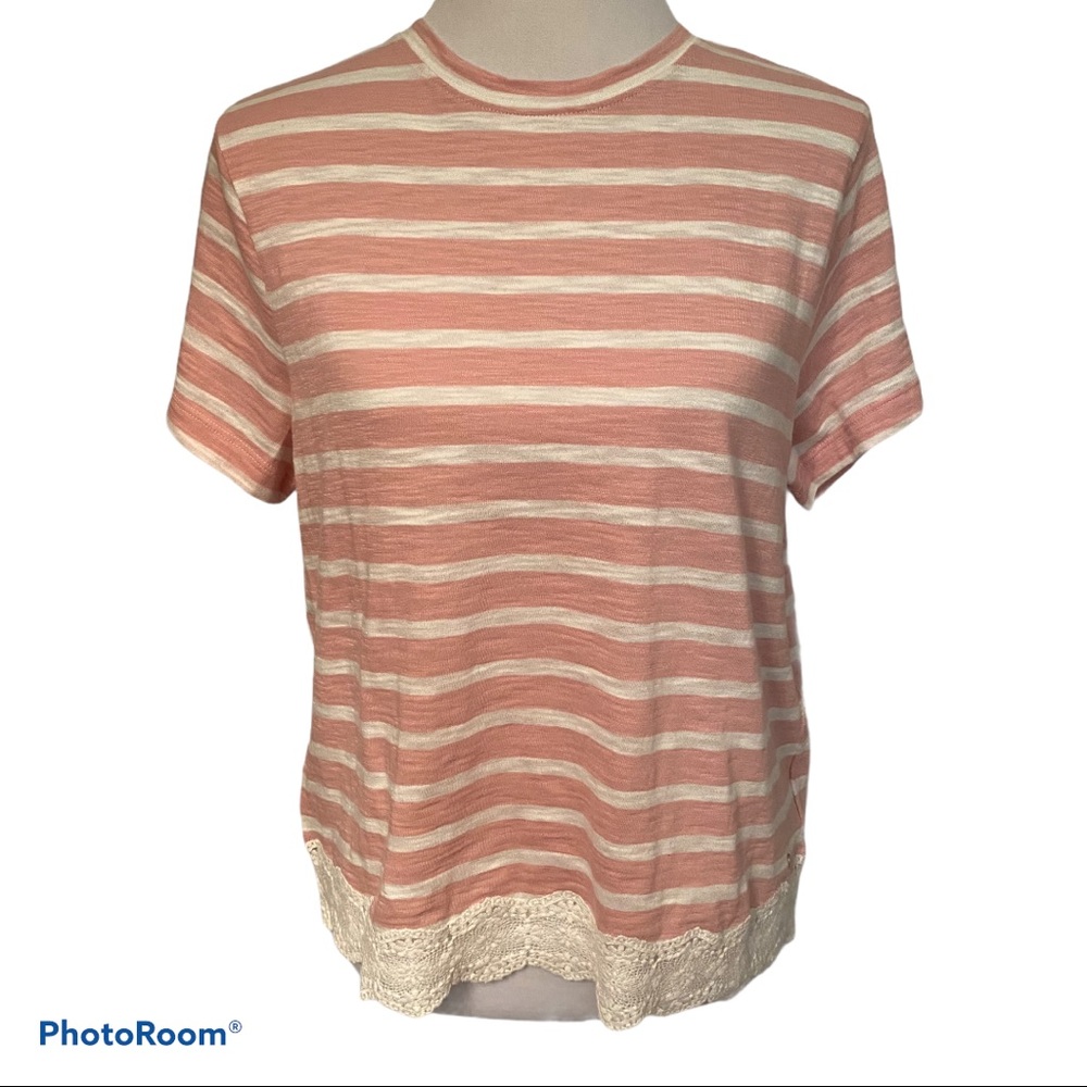SUPERDRY TEE SHORT SLEEVE TOP PINK WHITE LACE size 12